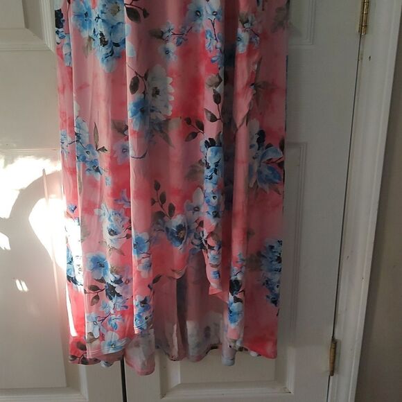 Pink floral high low short sleeve tropical faux wrap dress Sz 1XL NWOT - Picture 2 of 6